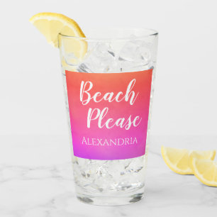 Personalised Beach Please Orange Pink Ombre Glass