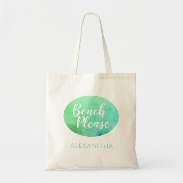 Personalised Beach Please Teal Aqua Ombre Beach Tote Bag (Front)