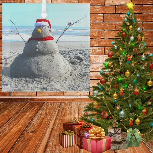 Personalised Beach Sand Santa "Snowman" Glass Tree Decoration