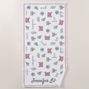 Personalised Beach Sandcastle Crab Shell Pail Kid Towel