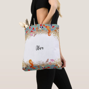 Personalised Beach Sea Life Glass Themed Border Tote Bag