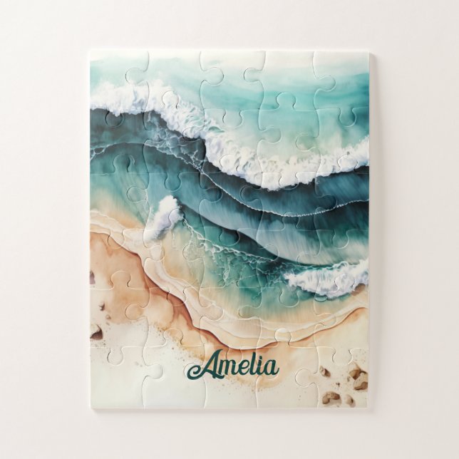 Personalised Beach Sea Waves Coastal Fun Jigsaw Puzzle (Vertical)