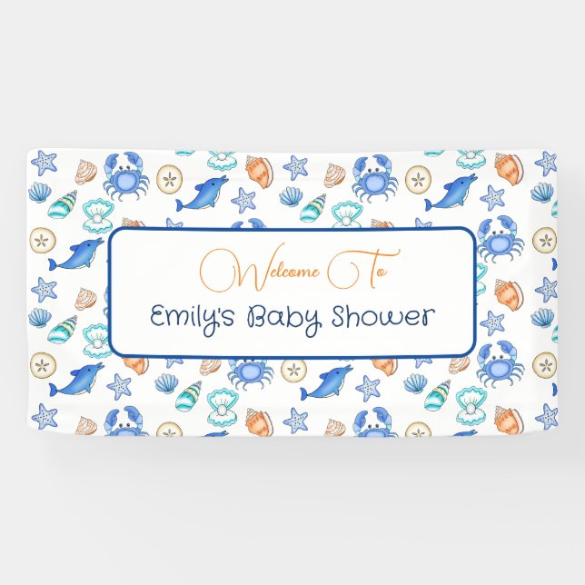 Personalised Beach Themed Baby Shower Banner (Horizontal)