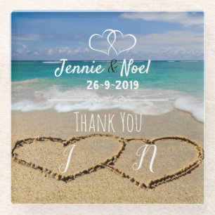 Personalised Beach Themed Glass Coaster Favor