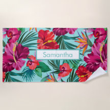 Personalised Beach Towel Hibiscus