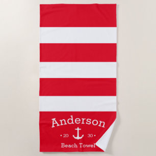 Personalised Beach Towel - Hot Red Nautical