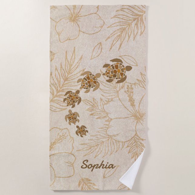 Personalised Beach Towel Name Sea Turtle Hawaii (Front)
