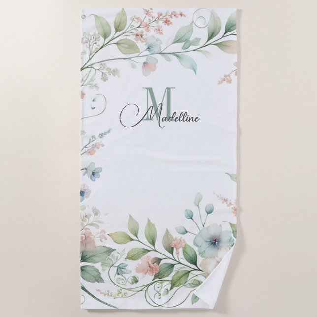 Personalised Beach Towel with Wild Small Flowers (Front)