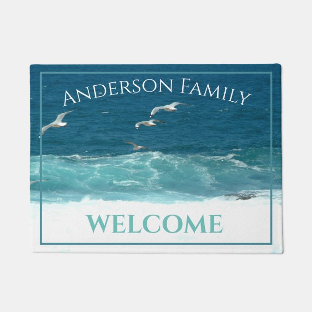 Personalised Beach Vibes Ocean Waves Door Mat (Front)
