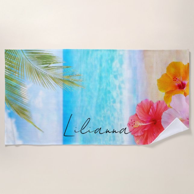 Personalised Beach w/ Hibiscus Towel (Front)