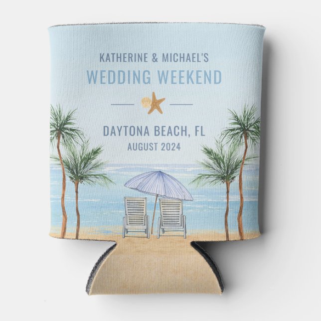 Personalised Beach Wedding Can Cooler (Front)