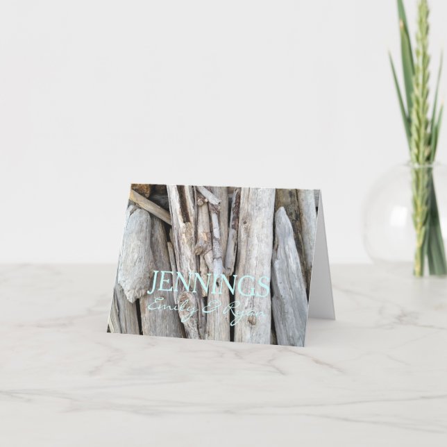 Personalised Beach Wedding Driftwood Thank You Card (Front)