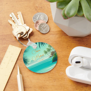 Personalised beach wedding favour key ring