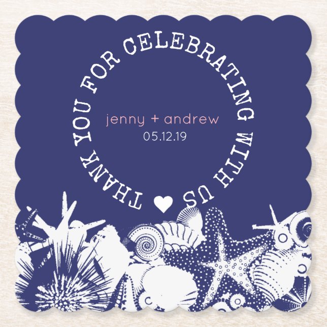 Personalised Beach Wedding Favour Party Coaster (Front)