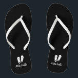 Personalised beach wedding flip flop slippers<br><div class="desc">Personalised beach wedding flip flops for bride and groom or guests. Elegant party favour set with custom last name or monogram and cute heart mini sandals Custom background and strap colour for him and her / men and women. Romantic black and white his and hers wedge sandals with stylish script...</div>