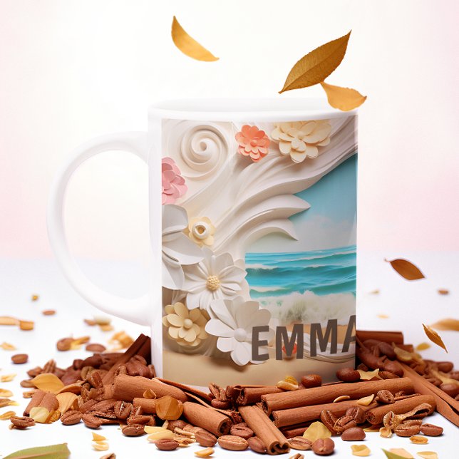 Personalised Beachy Cove Floral 3D look Beach Coffee Mug (Creator Uploaded)