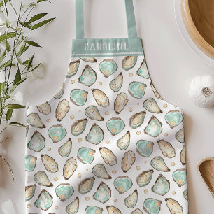 Personalised Beachy Summer Oyster & Pearl Pattern Apron