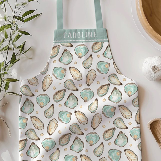 Personalised Beachy Summer Oyster & Pearl Pattern Apron (Creator Uploaded)