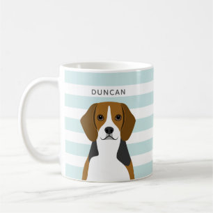Personalised Beagle Dog Blue Stripe Coffee Mug