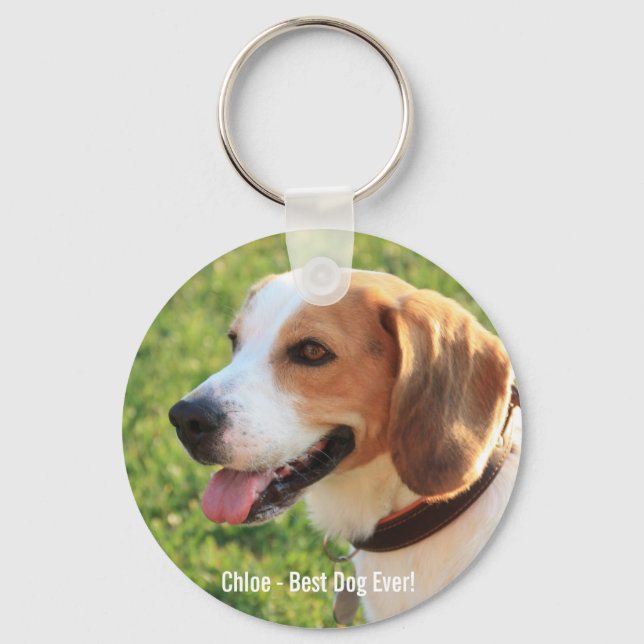 Personalised Beagle Dog Photo and Dog Name Key Ring (Front)