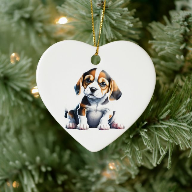 Personalised Beagle Puppy Ceramic Ornament (Tree)