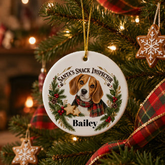 Personalised Beagle Santa’s Snack Inspector Ceramic Ornament