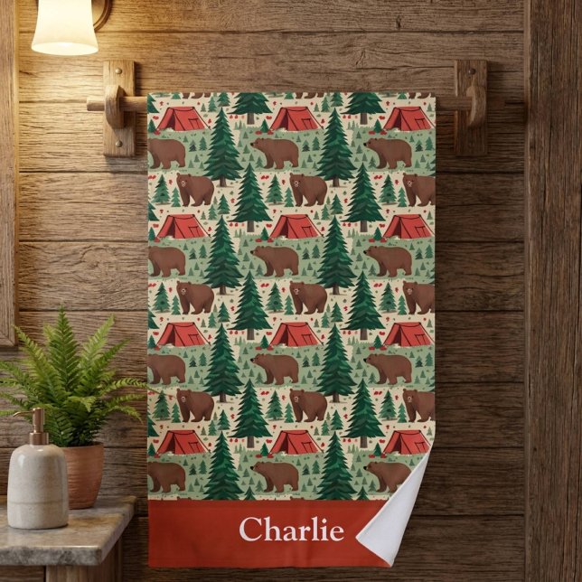 Personalised Bear Camping Kids Beach Towel (Creator Uploaded)