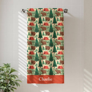 Personalised Bear Camping Kids Beach Towel
