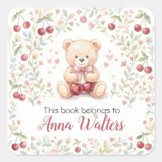 Personalised Bear Cub Cherry Frame Book Label