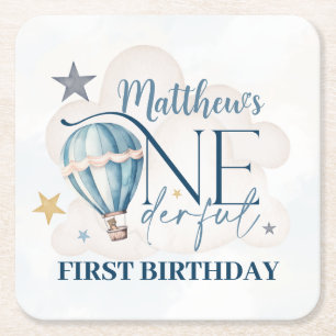 Personalised Bear in a Balloon Paper Coasters