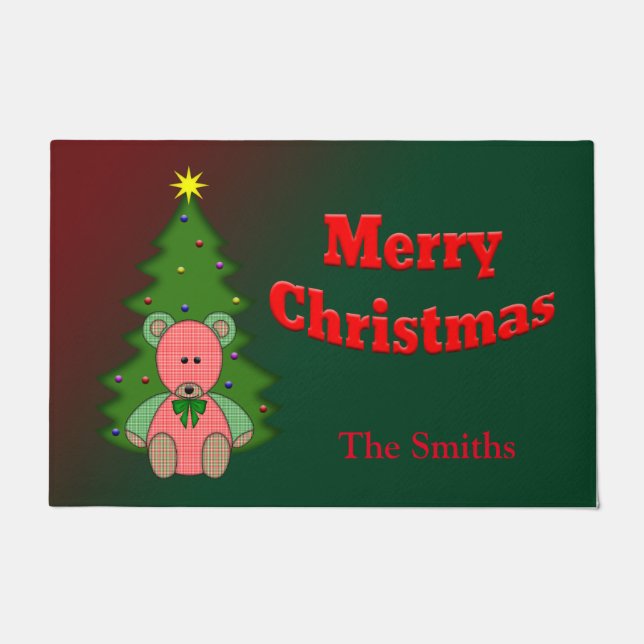Personalised Bear n Tree Merry Christmas Doormat (Front)