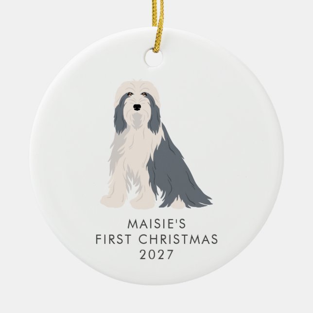 Personalised Bearded Collie Dog First Christmas Ceramic Ornament (Front)