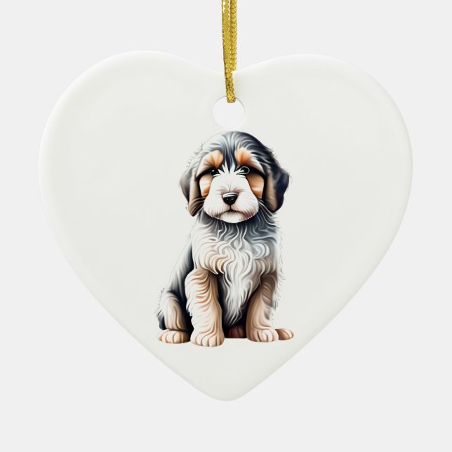 Personalised Bearded Collie Puppy Ceramic Ornament (Front)