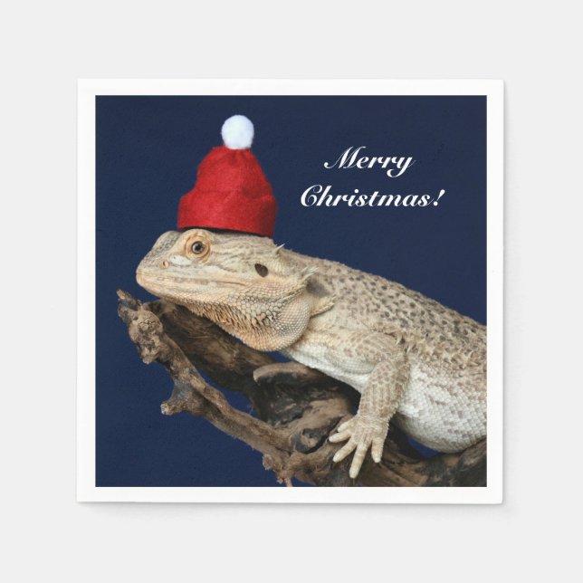 Personalised Bearded Dragon Lizard - Santa Hat Napkin (Front)