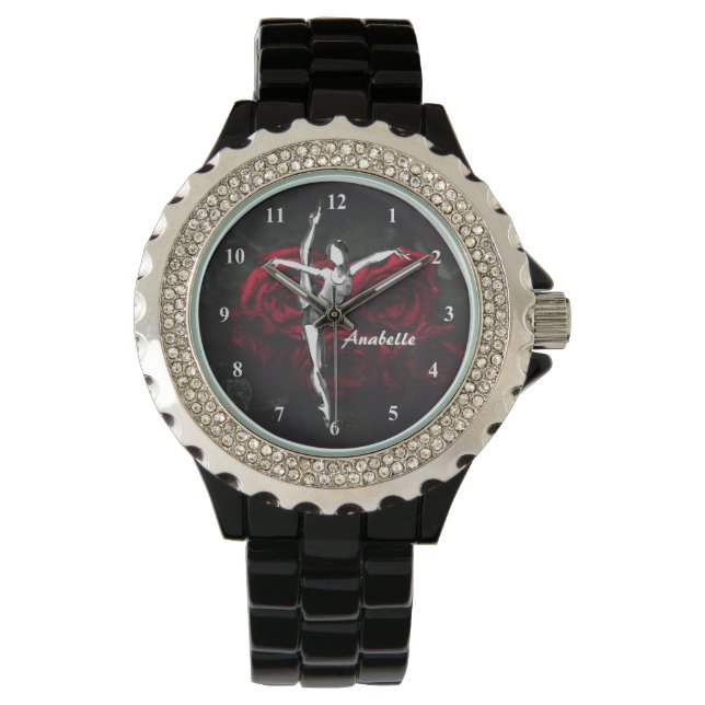 Personalised Beautiful Ballerina and Roses Ballet Watch (Front)