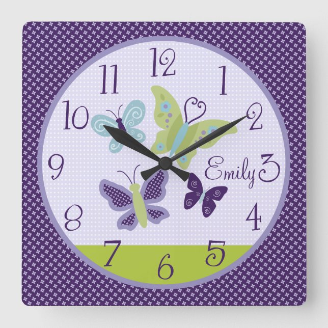 Personalised Beautiful Butterflies Nursery Clock (Front)