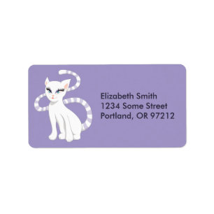 Personalised Beautiful Cartoon White Cat Label