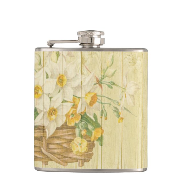 Personalised beautiful colourful daffodils hip flask (Front)