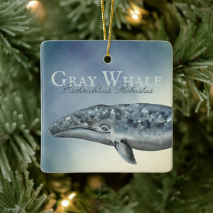 Personalised Beautiful Grey Whale Christmas Ceramic Ornament