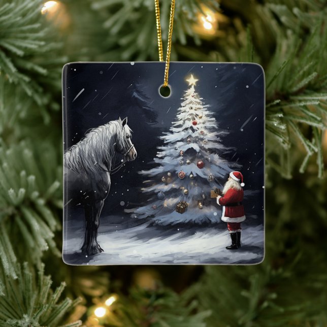 Personalised Beautiful Horse and Santa Christmas Ceramic Ornament (Tree)