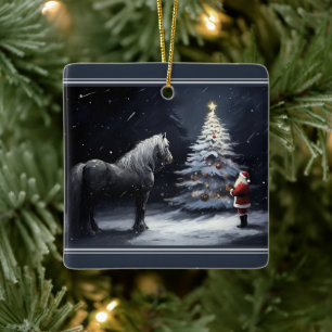 Personalised Beautiful Horse and Santa Christmas Ceramic Ornament