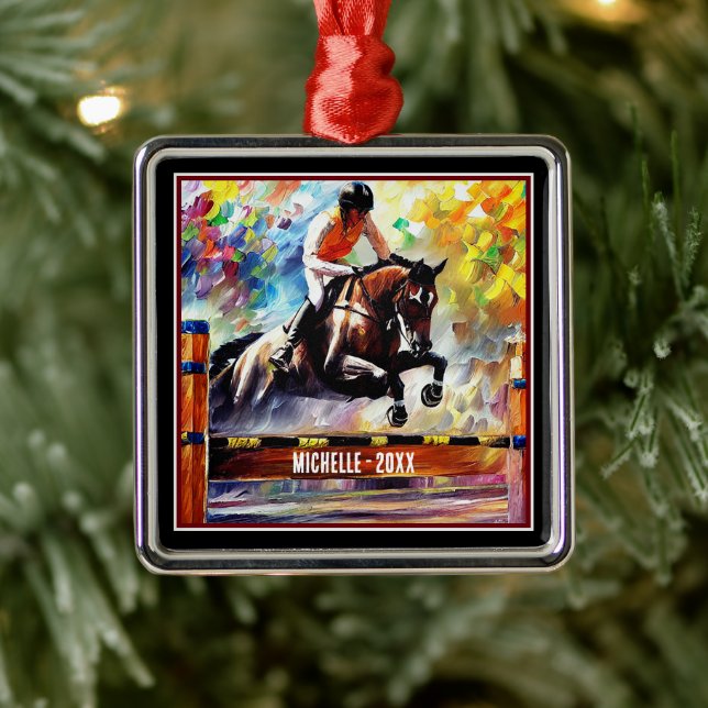 Personalised Beautiful Horse Jumping Christmas Metal Ornament (Tree)