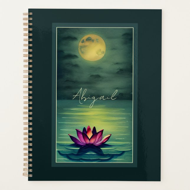 Personalised Beautiful Lotus Flower and Full Moon Planner (Front)