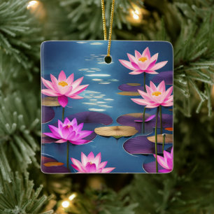 Personalised Beautiful Lotus Flowers Christmas Ceramic Ornament
