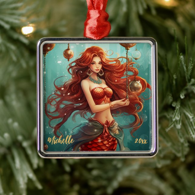 Personalised Beautiful Mermaid Christmas Metal Ornament (Tree)