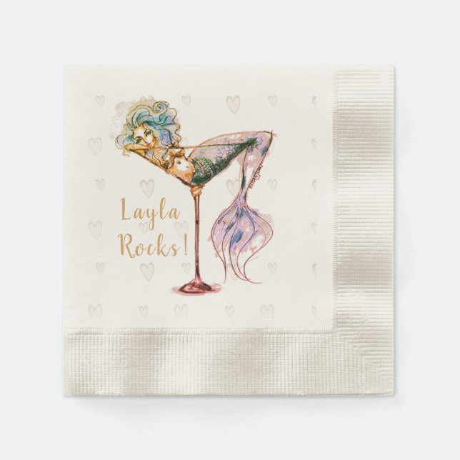 Personalised Beautiful Mermaid Martini Napkin (Front)