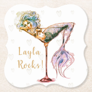 Personalised Beautiful Mermaid Martini Paper Coaster