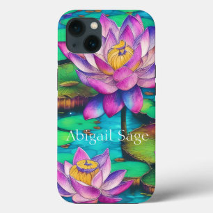 Personalised Beautiful Pink Lotus Flower Scene iPhone 13 Case