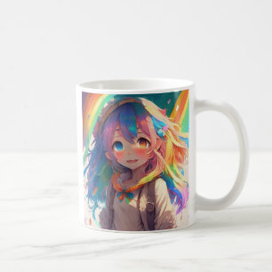 Personalised Beautiful Rainbow Anime Girl Coffee Mug