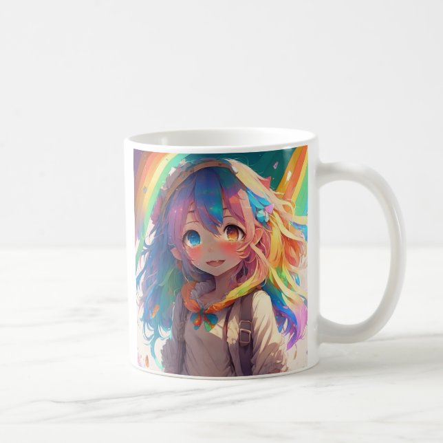 Personalised Beautiful Rainbow Anime Girl Coffee Mug (Right)